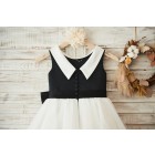 Princessly.com-K1003495-Black Satin Ivory Tulle Wedding Flower Girl Dress with V Back-01