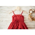 Princessly.com-K1003498-Red Taffeta Cupcake Wedding Flower Girl Dress with Spaghetti Straps/Bow-01