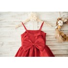Princessly.com-K1003498-Red Taffeta Cupcake Wedding Flower Girl Dress with Spaghetti Straps/Bow-01