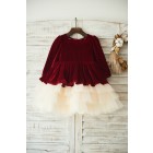 Princessly.com-K1003500-Red Velvet Champagne Tulle Wedding Party Flower Girl Dress with Long Sleeves-01