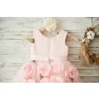 Princessly.com-K1003501-Hi-low Pink Dot Tulle Wedding Flower Girl Dress with 3D Flowers-01