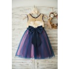 Princessly.com-K1003502-Gold Lace Navy Blue Tulle Wedding Flower Girl Dress with Bow-01