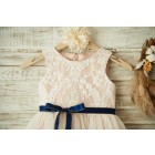 Princessly.com-K1003354-Ivory Lace Tulle Pink Lining Wedding Flower Girl Dress with Navy Blue Sash-01