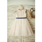 Princessly.com-K1003354-Ivory Lace Tulle Pink Lining Wedding Flower Girl Dress with Navy Blue Sash-01