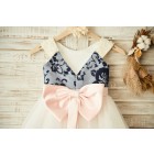 Princessly.com-K1003365-V Back Navy Blue Lace Ivory Tulle Wedding Flower Girl Dress with Pearl/Blush Pink Bow Belt-01