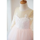 Princessly.com-K1003628-Long Sleeves Ivory Lace Pink Tulle Sheer Back Wedding TUTU Flower Girl Dress-01