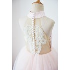 Princessly.com-K1003629-Halter Neckline Ivory Lace Pink Tulle Sheer Back Wedding Flower Girl Dress-01