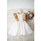Princessly.com-K1003832-Gold Sequin Ivory Satin Ruffle Sleeves V Back Girl Party / Birthday Dress-01