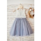 Princessly.com-K1003580-Ivory Lace Gray Tulle Sheer Back Wedding Flower Girl Dress with Belt-01