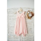 Princessly.com-K1003586-Blush Pink Tulle V Neck Wedding Flower Girl Dress with Flowers-01
