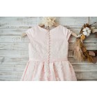 Princessly.com-K1003588-Pink Satin Ivory Tulle Lace Cap Sleeves Wedding Flower Girl Dress with Belt-01