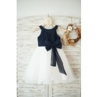 Princessly.com-K1003550-Navy Blue Chiffon Ivory Tulle Halter Neck Wedding Flower Girl Dress with Bow-01