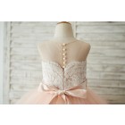 Princessly.com-K1003530-Sheer Neck Peach Pink Tulle Lace Cupcake Skirt Wedding Flower Girl Dress with beaded sash-01