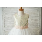 Princessly.com-K1003540-Gold Sequin Ivory Tulle V Back Wedding Flower Girl Dress with Pink Lace belt-01