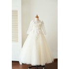 Princessly.com-K1003654-Champagne Tulle Long Sleeves Wedding Party Flower Girl Dress with 3D Flowers/Beads-01