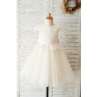 Princessly.com-K1003650-Ivory Lace Champagne Tulle Cap Sleeves Wedding Flower Girl Dress with Open Back/Bow-01
