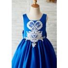 Princessly.com-K1003651-Royal Blue Satin Square Neck Wedding Party Flower Girl Dress with Lace Trim-01