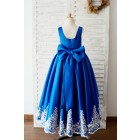 Princessly.com-K1003651-Royal Blue Satin Square Neck Wedding Party Flower Girl Dress with Lace Trim-01