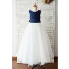 Princessly.com-K1003653-Navy Blue Taffeta Ivory Tulle Wedding Party Flower Girl Dress with Pearls-01