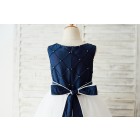 Princessly.com-K1003653-Navy Blue Taffeta Ivory Tulle Wedding Party Flower Girl Dress with Pearls-01