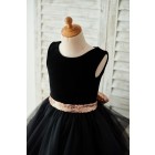 Princessly.com-K1003678-Black Velvet Tulle Keyhole Back Wedding Flower Girl Dress with Sequin Bow-01