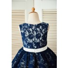 Princessly.com-K1003300-Princess Navy Blue Lace Ivory Tulle Wedding Flower Girl Dress-01