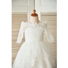 Princessly.com-K1003307-Off Shoulder Long Sleeves Beaded Lace Tulle Wedding Flower Girl Dress with Sweep Train-01