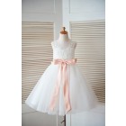 Princessly.com-K1003296-Ivory Lace Tulle Keyhole Back Wedding Flower Girl Dress with Blush Pink Bow-02