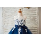 Princessly.com-K1003596-Ivory Lace Navy Blue Tulle Wedding Flower Girl Dress with V Back-01