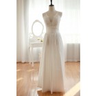 Simple but Sexy V-neck Straps Column Wedding Dress of Broad Waist Band