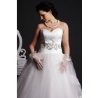 Strapless Sweetheart Beading Layered Tulle Ball Gown Organza Hem Court Satin Wedding Dress