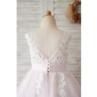 Princessly.com-K1003642-Ivory Lace Champagne Tulle Wedding Party Flower Girl Dress with V Back-01