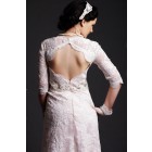 Timeless A-line Scalloped V-neck Key-hole Back Beaded Sweep Lace Wedding Dress