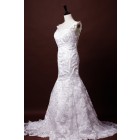 Trumpet Scalloped Shoulders Sweetheart Drop Waist Backless Flowers Pattered Lace Court Wedding Dress