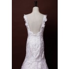 Trumpet Scalloped Shoulders Sweetheart Drop Waist Backless Flowers Pattered Lace Court Wedding Dress