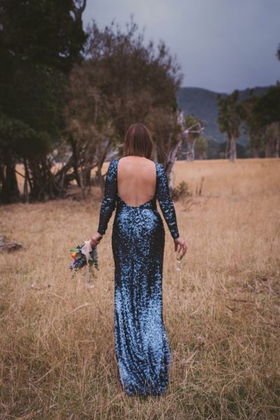 A glamorous blue sequin dress