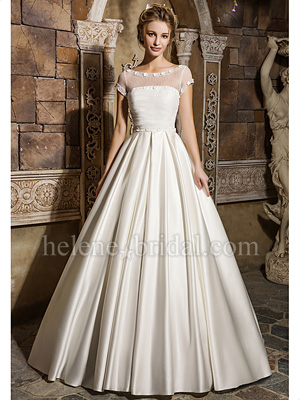 Cap sleeve satin winter ruched top bridal gown