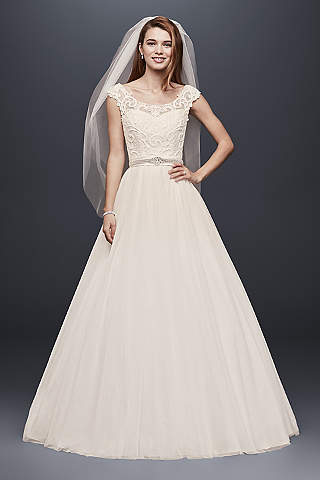 tulle wedding dress with lace illusion neckline