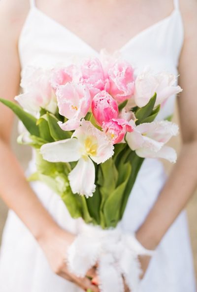 A springy bouquet comprised entirely of pink fringed tulip