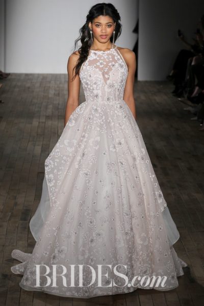 "Reagan" sandwashed orchid ball gown with layered floral skirt by Hayley Paige
