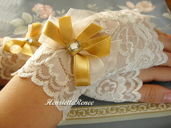 Gold and ivory wedding Gloves