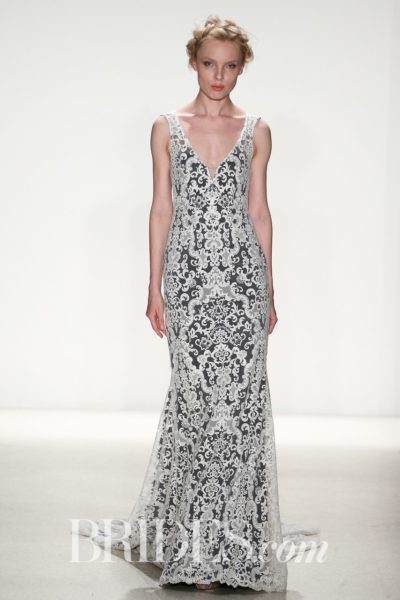 Lace wedding dress with black lining by Kelly Faetanini