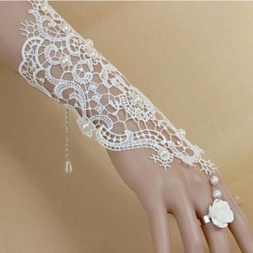 New Lace Pearls Wedding Gloves 